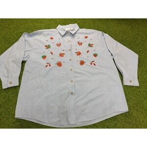 Mystic Blues Shirt Womens 20W Gray Fall Foliage Embroidered Pleated Button Up